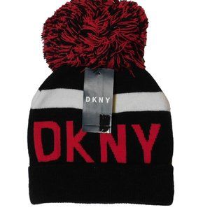 DKNY Logo Stadium Beanie With Pom